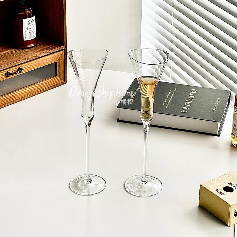 Transparente Dünne Stiel Kristall Champagnergläser Tasse, Taillierte Weite Öffnung Kreative Flöten Cocktailgläser Haus Party Becher