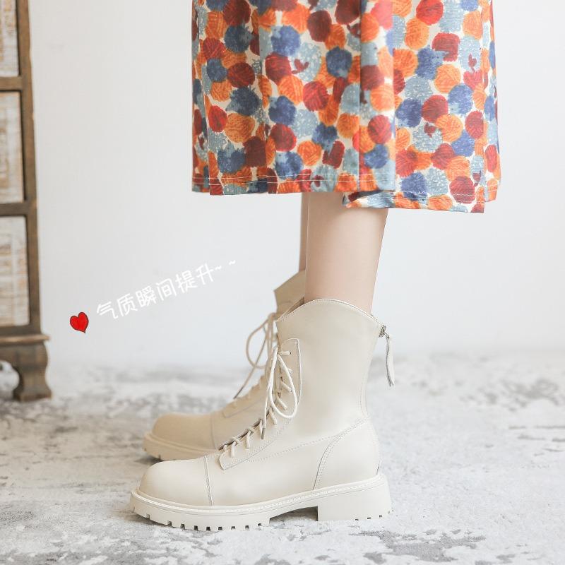 Martin boots women's new versatile leather boots women's autumn and winter locomotive thick-soled lace-up short boots