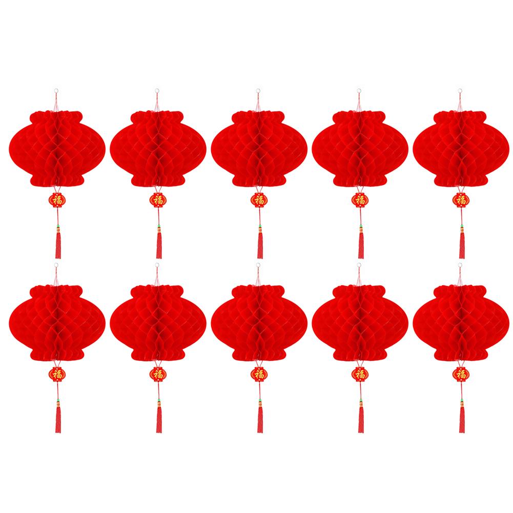 10Pcs Traditional Plastic Chinese Red Paper Honeycomb Lantern Reusable Spring Festival Pendant New Year Home Wall Hanging Decor
