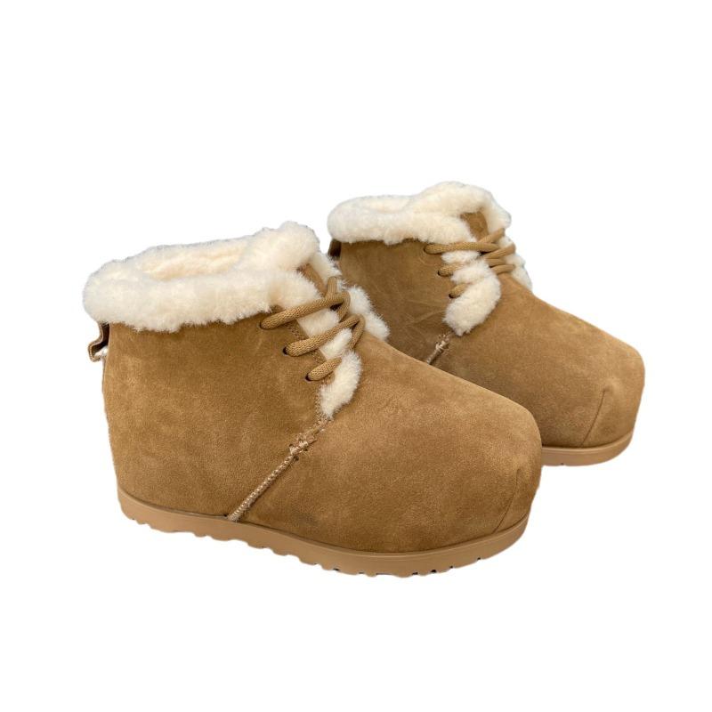 Botas de neve femininas novas de inverno couro fosco veludo quentes feias fofas sapatos pão plataforma elevatória moda botas curtas