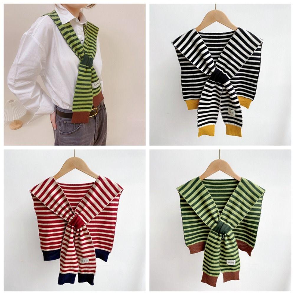 

Korean Style Knitted Shawl Wool Female Wool Scarf Retro Stripes Wraps Women