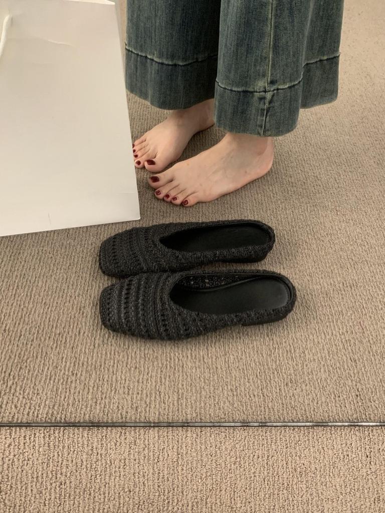 French niche breathable woven bag head half slippers women's summer wear lazy one pedal casual flat sandals shoes
