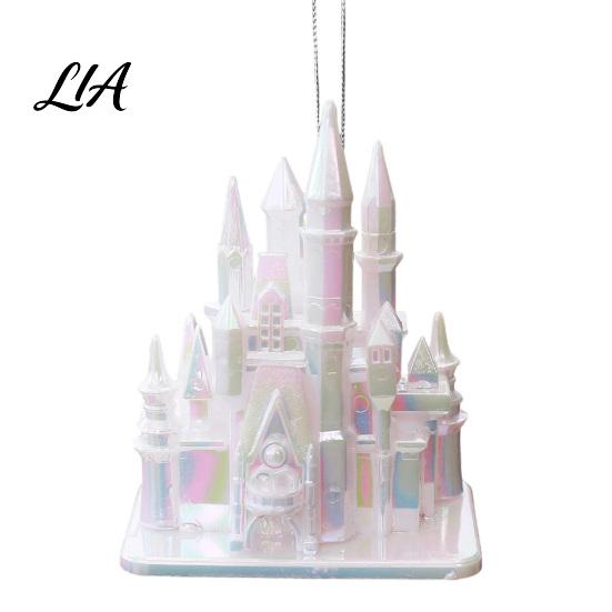 Unique Christmas Gift Decorations Castle Ornament, 3D Electroplating Tree Hanging DIY Holiday Scene Settings Decoration, Electroplated Plastic Pendant