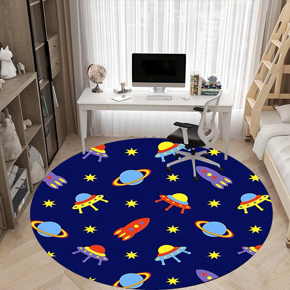 1pc Space Adventure Office Round Area Rug, Under Office Chairs Bedroom Living Room Home Decor, Room Deco, Available in Various Sizes