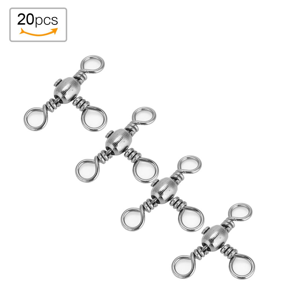 20Pcs Durable Flexible Three Way Rolling Swivels Triple Swivel Fishing Connectors(2#)