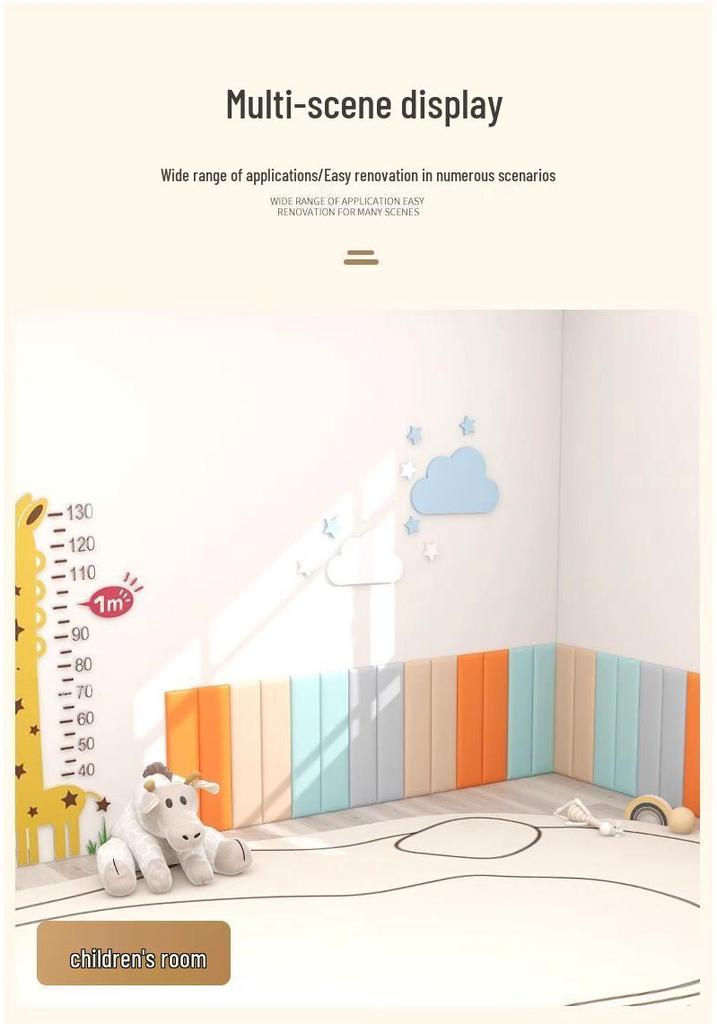 Tatami Padded Headboard: Soft, Anti-collision, Self-adhesive, Waterproof Wallpaper for Children's Room Wall.