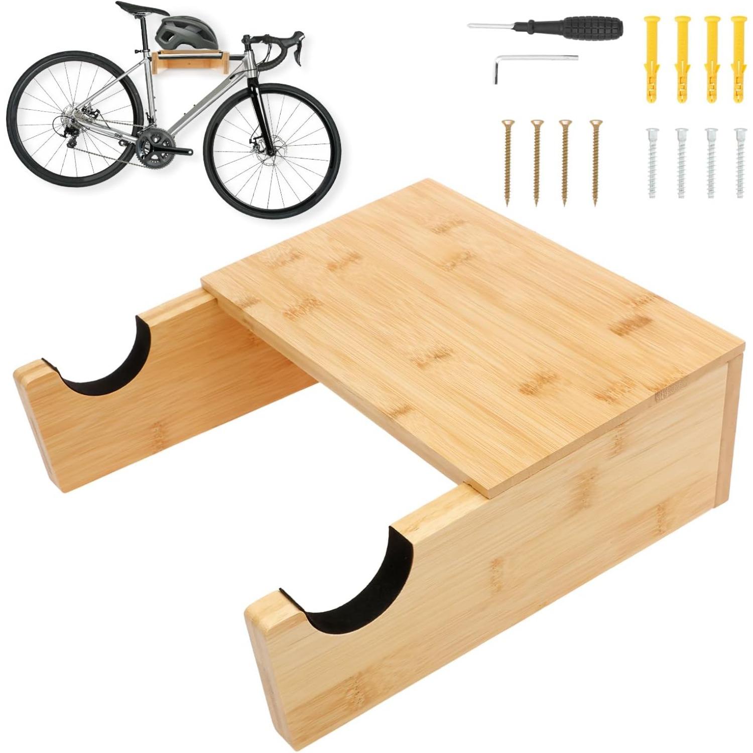 Bike Wall Mount Indoor Bicycle Rack 30 kg Load-Bearing Capacity Wooden Bicycle Wall Mount for Home Road Bike Gravel Bikes Mountain Bikes 1PCS