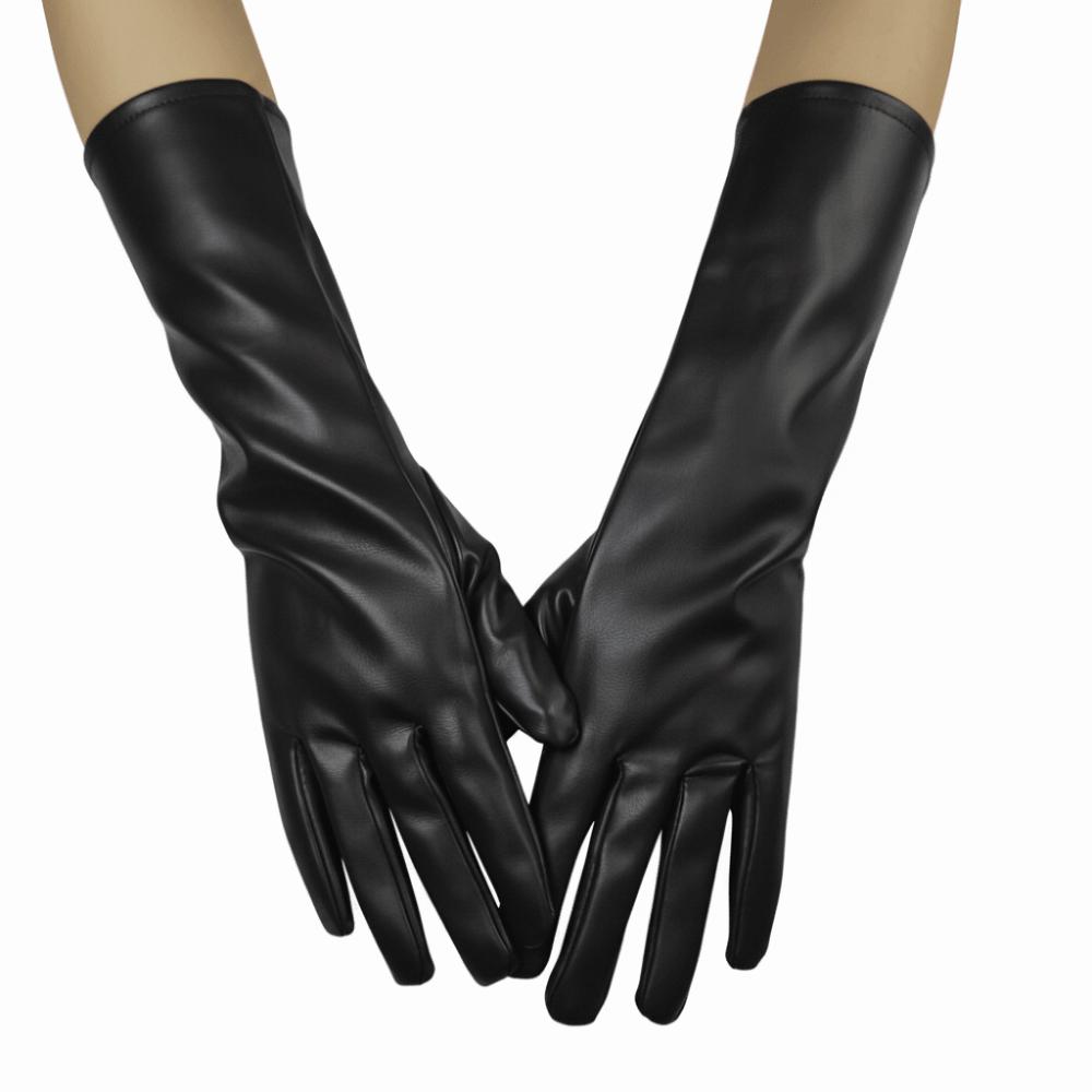 1 Pair Solid Color PU Leather Gloves Extra Long Stage Performance Gloves Driving Gloves  for Women