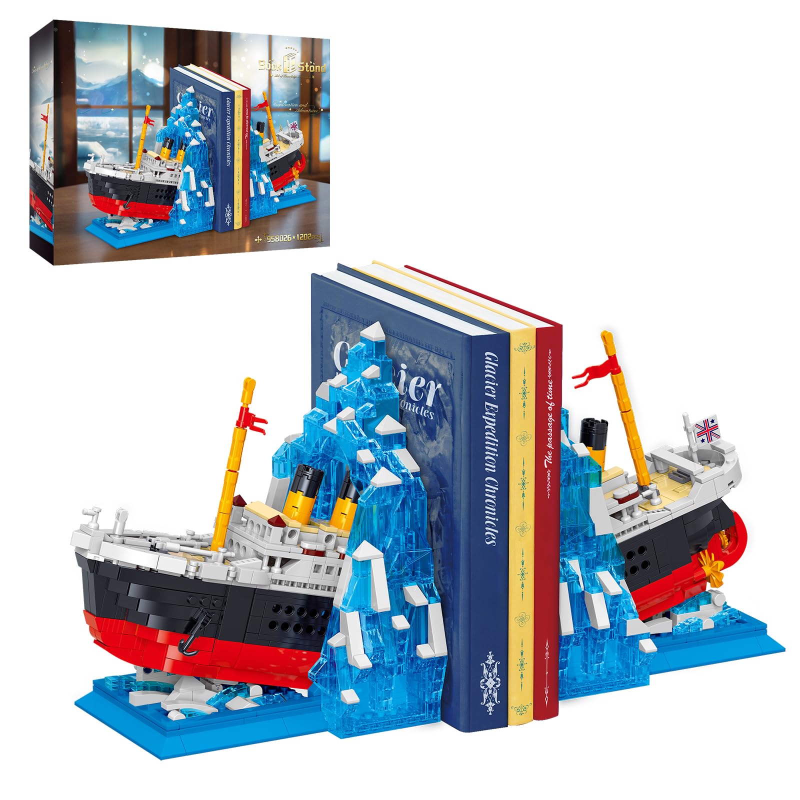 

Hallisun Титаник Конструктор Книжные подставки Большой Корабль Книжная полка Комплект 2 в 1 Обычный размер Кирпичики Совместимы с Моделью LG Круизный лайнер Люкс Лайнер Ледник