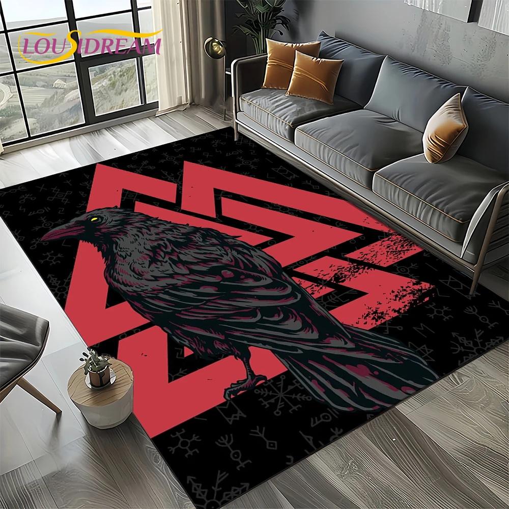 Odin Viking Symbol Valknut Nordic Valhalla Carpet Rug for Living Room Bedroom Home Sofa Decoration,Area Rug Non-slip Floor Mat