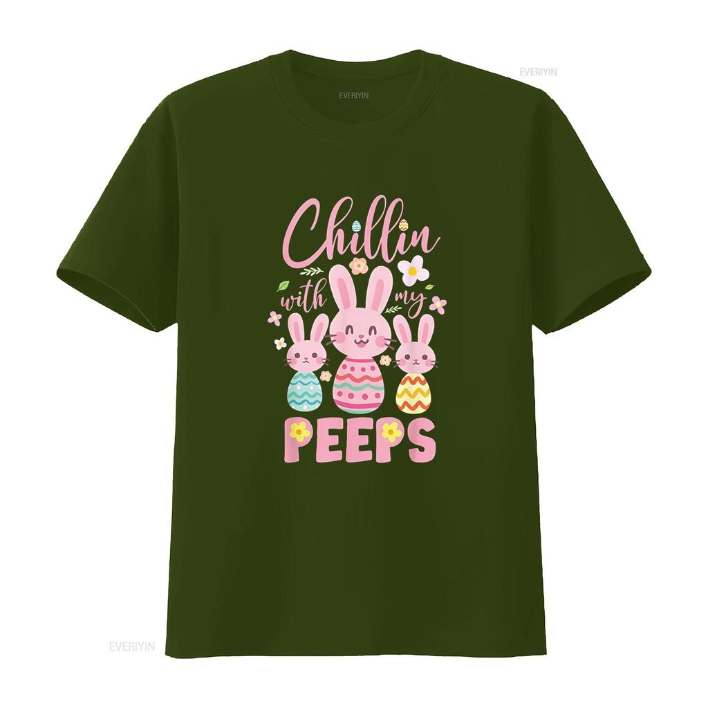Chillin with My Peeps Funny Bunny Easter Day LOVE T Shirt vintage Washed fashion Versatile streetwear Soft designer clothes