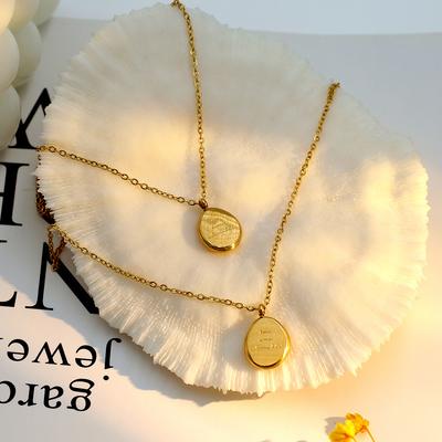 Titanium Steel Clavicle Chain Women'S Guochao Geometric Irregular Oval Lettering Pendant Necklace Does Not Fade Simple And Light Luxury