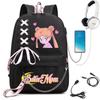 Sailor Moon Printed Student Backpack Ribbon Shoulder Bag Girls School Travel Backpack Large Capacity School Bag