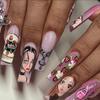24 Stuks Herbruikbare Zelfklevende Nepnagels French Lang Ballet Roze Roos Contrast Lijn Press On Nagels