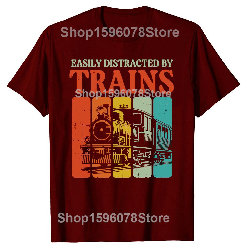 Vintage Easily Distracted By Trains Funny Graphic Tshirt Men Women Hip Hop Oversized T Shirt 100 Cotton Comfort Tshirts