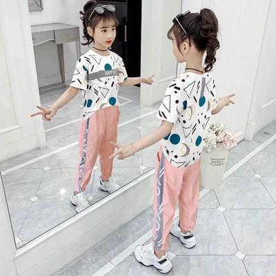 Girls Suit Summer Sports Leisure Loose and Breathable Children's Clothing Girl Short-sleeved Trousers Letter Printing All-match Two-piece Set