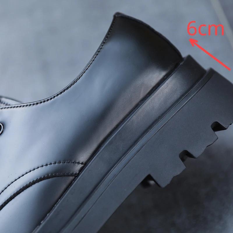 2024 Increase 6cm Men Derby Shoes New 2024 Man Cow Leather Lace-Up Shoes Casual Business Round Toe Loafers Black Working Shoes