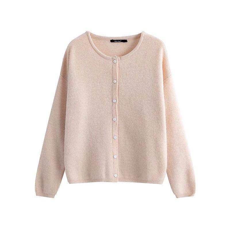 

Осінньо-зимовий новий суцільний колір однобортний в язаний светр для жінок, кардиган з вільними рукавами на плечах, теплий светр M рожевий/абрикосовий