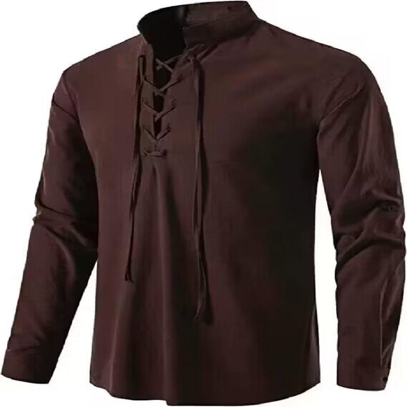 Herren Renaissance Hemd Pirat Mittelalter Wikinger Baumwolle Leinen Hemden Männer Langarm Halloween Kostüm