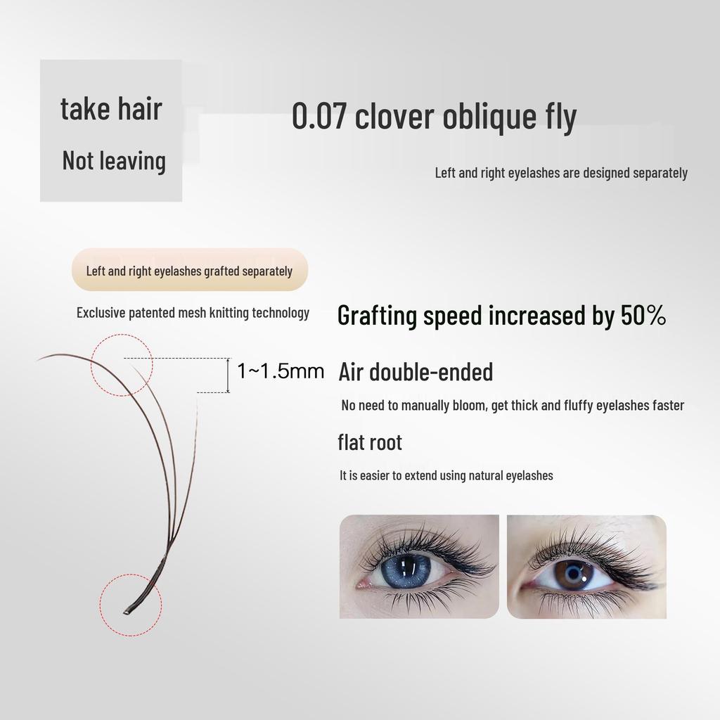 DeceMars Slanted Three-Leaf Clover Fox-Eye Eyelash Extensions - Seamless, Rootless Blooming for Salon-Quality Grafting.
