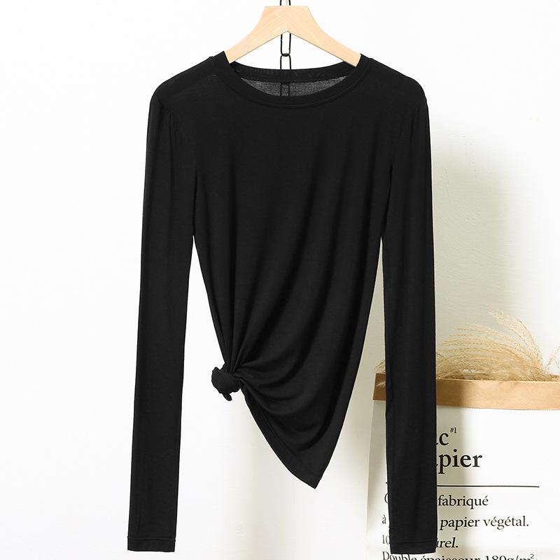 Dámské tričko s dlouhým rukávem a kulatým výstřihem Univerzální košile se spodním lemem Uvnitř tenkých topů velkých velikostí