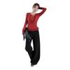 Korean Retro Fake Two-Piece Long-Sleeve T-Shirt, Flattering Swing Neck Button-Up for Women - Spring/Autumn Slim Fit