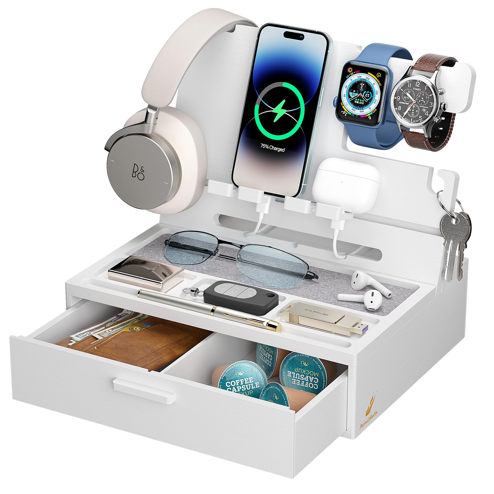 

Pezin & Hulin Bamboo Desk Organizer with Smartphone Stand, Multifunctional Desk Storage Box with Drawer, Convenient Gadget Holder, Tablet Holder,