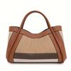 Striped Textured Fabric Tote Handbag Faux Leather Edge Splicing Wide Handle Ladies Daily Commuter Large Shoulder Bag