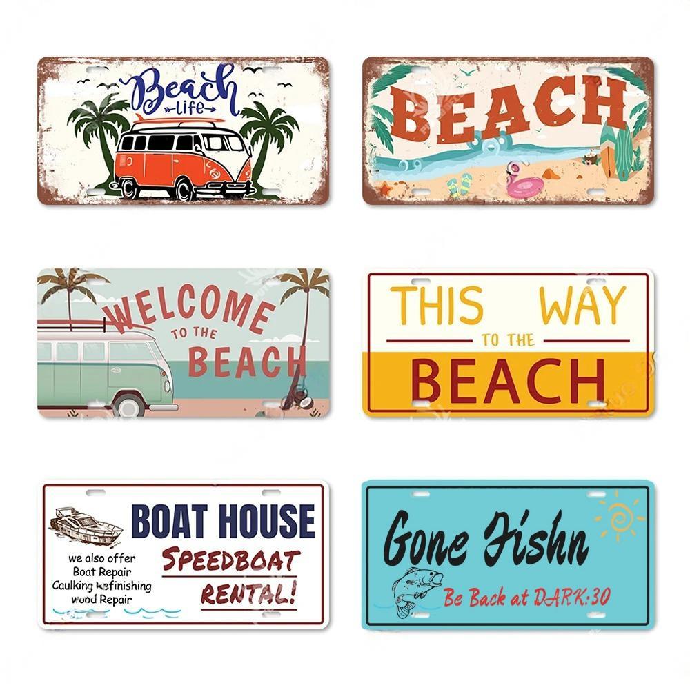 Summer Beach License Posters Wall Decor Plate Meal Sign Plaque Metal Vintage Tin Sign Room Decoration for Bar Pub