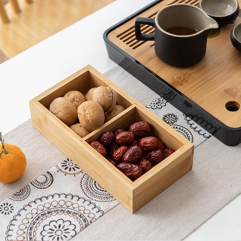 Nanmu Bamboo Nine-Grid Snack & Fruit Storage Box with Healthy Compartments