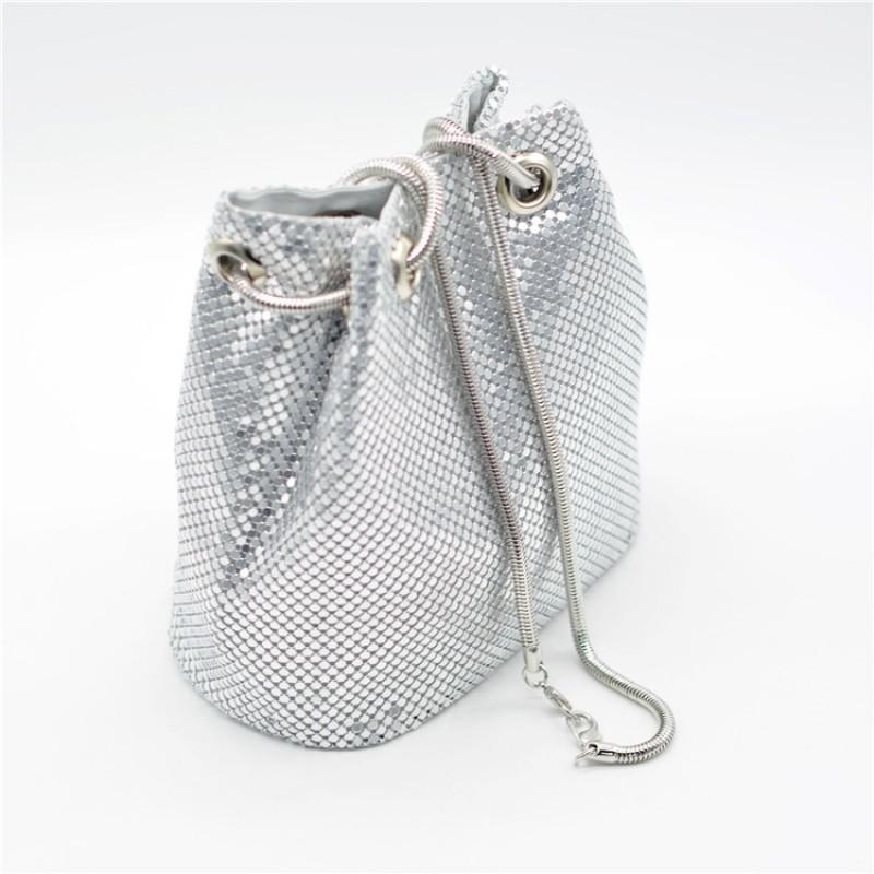 Womens Sequin Aluminum Foil Bucket Bag Shoulder Crossbody Evening Clutch Handbag