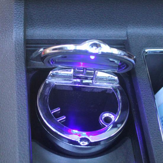 Car Ashtray Convenient LED Night Light with Lid High Strength Metal Ash Storage Holder for Vehicle