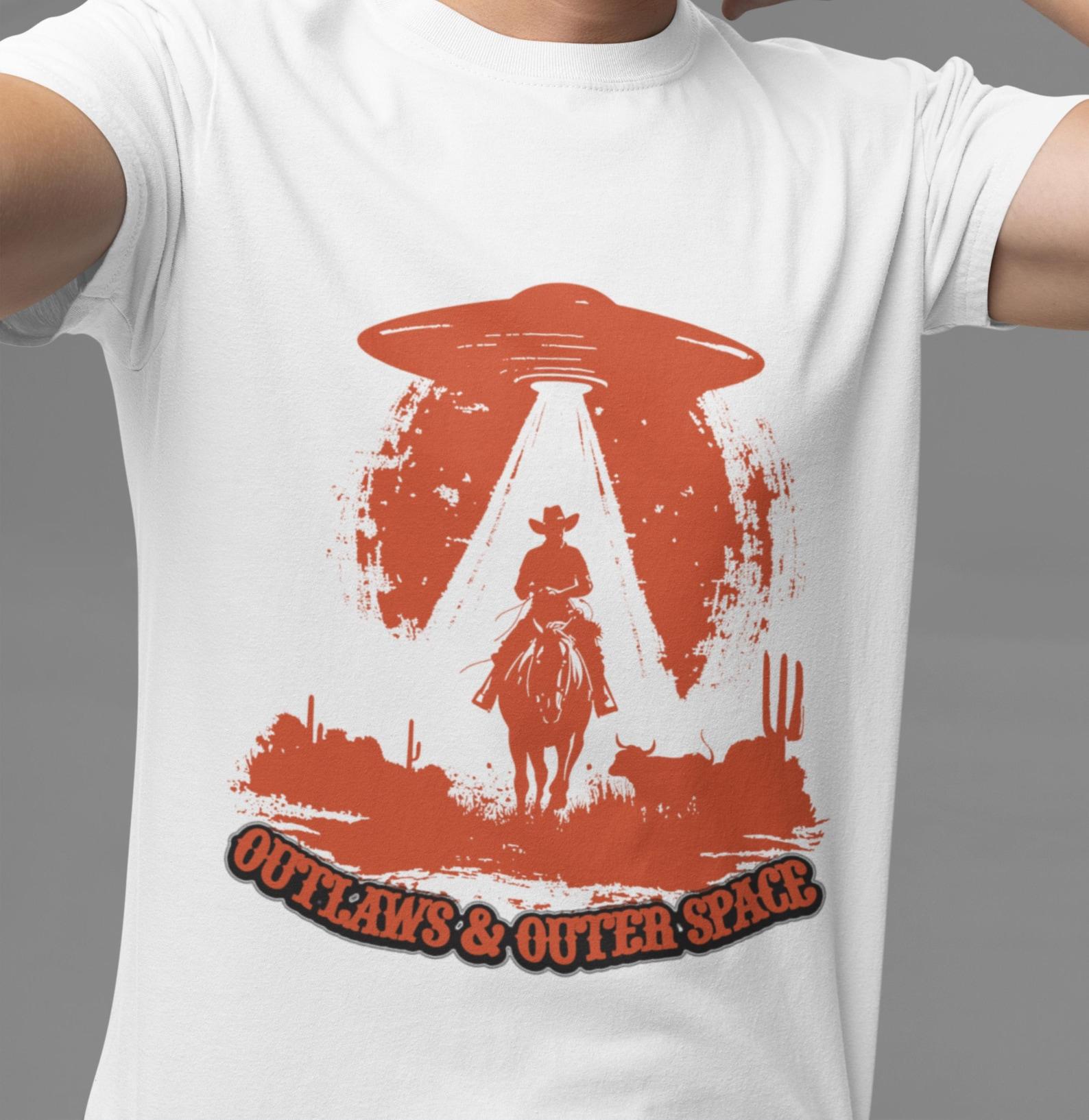 Retro UFO Cowboy T-Shirt: Outlaw Western Graphic Tee S