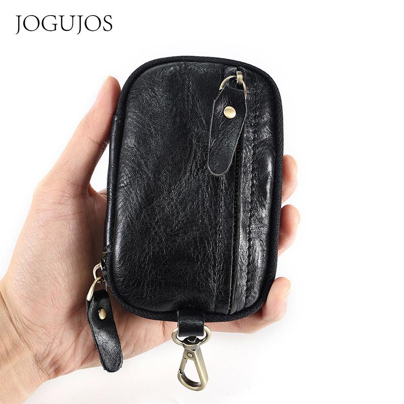 JOGUJOS leather key bag large capacity multi-function hanging fanny pack change bag vegetable tanned leather retro key bag