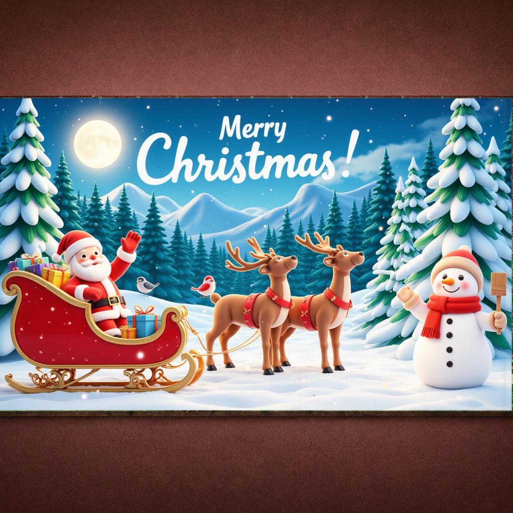 Snowy Scene Banner Red Reindeer Winter Wonderland Banner Christmas Banner Santa Sleigh For Indoor Decoration Winter Event Family