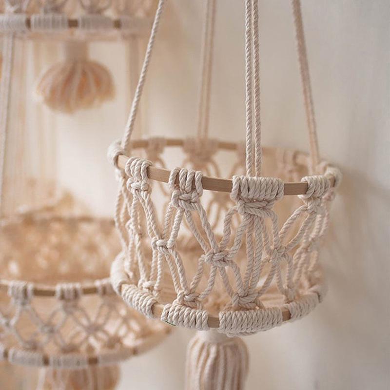 Hand-Woven Cotton Rope Mesh Basket for Kitchen, Fruit, Flowers, Vegetables, and Bohemian Décor.