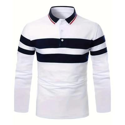 Autumn New Men Long Sleeve Lapel Stripe Polo Shirt Men Long Sleeve Golf Polo Shirt Tops