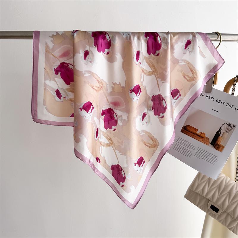 Luxury Silk Feeling Square Scarf Women  Print Satin Neckerchief Spring Hair Band Foulard Bandana Echarpe Tie Shawl Wraps