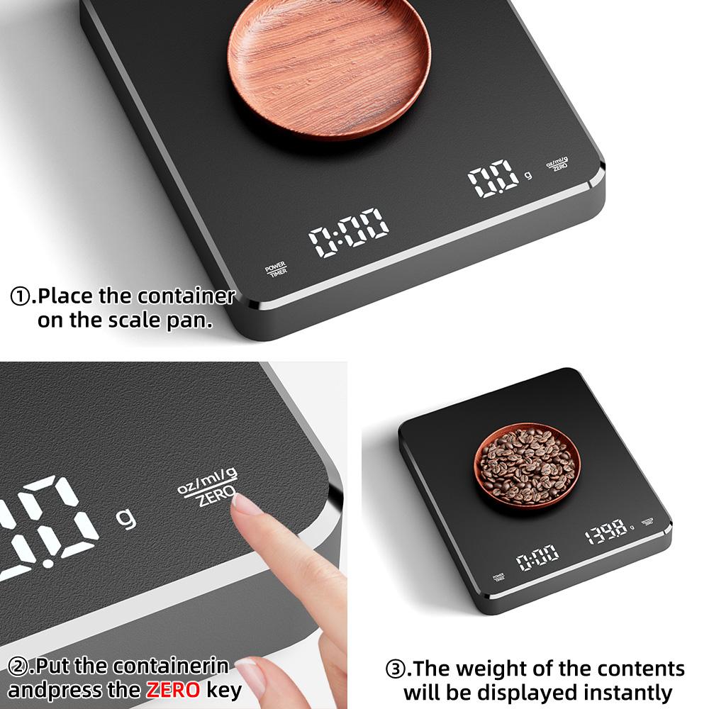 New Design 3KG/0.1G Household Multifunction Black Kitchen Office Digital Coffee Scale with Tiemer