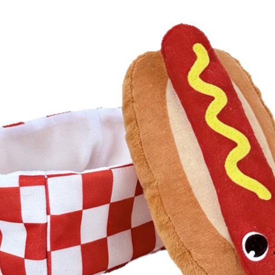 Squeaky Plush Dog Toy Hot Dog Bun Shape Chew Toy Dog Snuffle Toy with Crinkle Paper Puppy Teething Toy for Boredom Relief Interactive Training