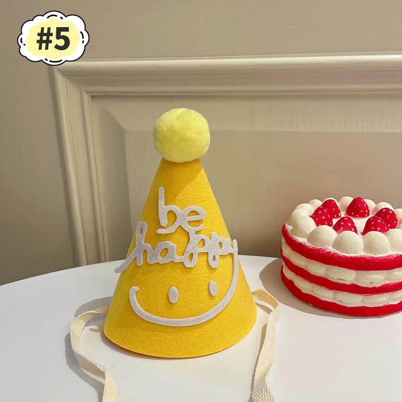 Cute Happy Birthday Hat Felt Cone Hats DIY Birthday Cap Celebration Decor Birthday Party Supplies Photo Props for Adult Kids