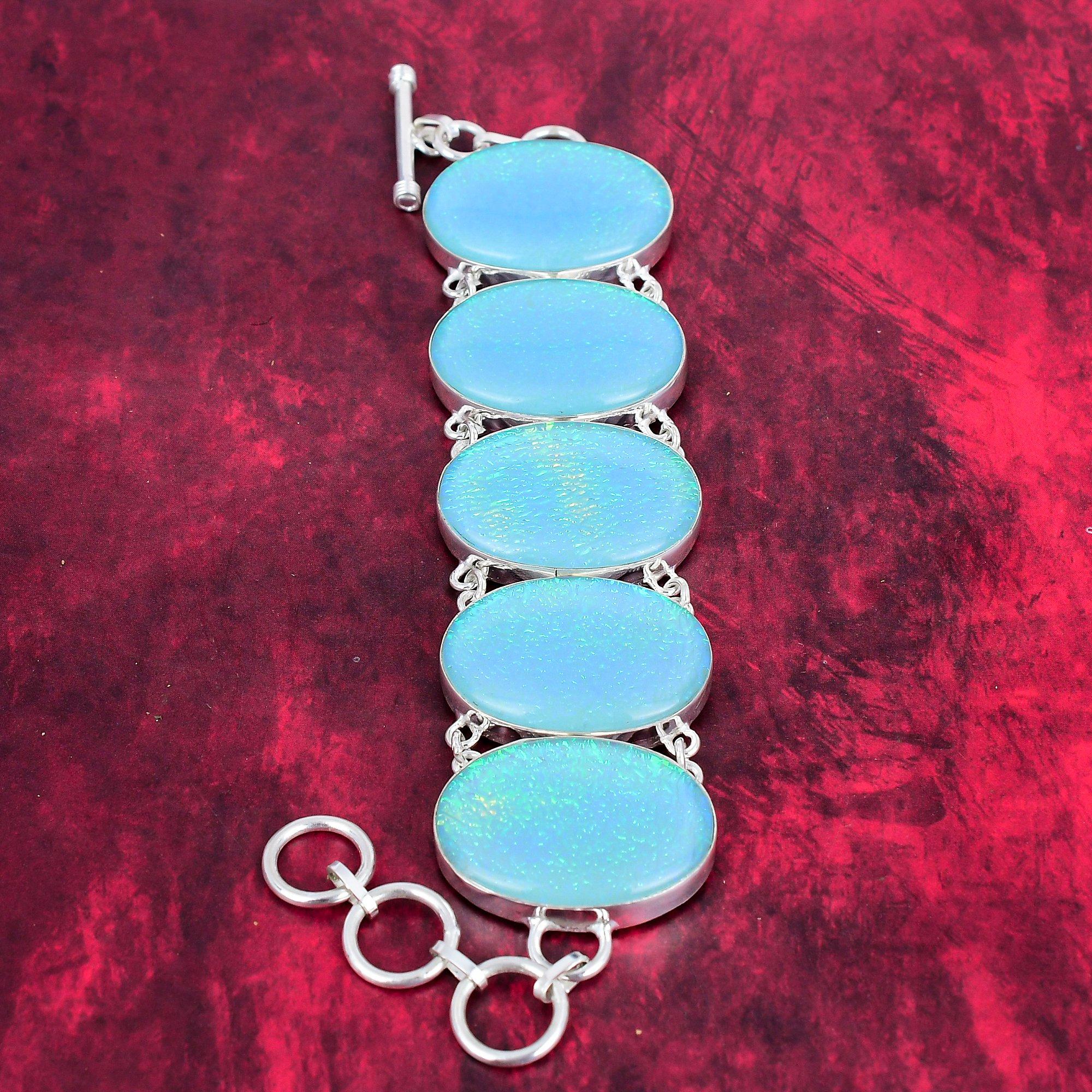 

Браслет из синего австралийского опала, браслет из стерлингового серебра 925 пробы, ювелирные изделия ручной работы, регулируемый браслет-цепочка для нее 8 Inches With Adjustable синий