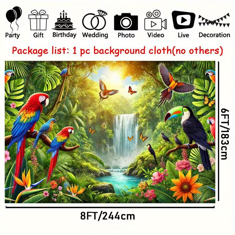 2D Rainforest Bird Waterfall Tapestry Macaw Toucan Backdrop Cloth for Living Room