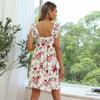 Summer sweet wind print lotus leaf edge short suspender dress