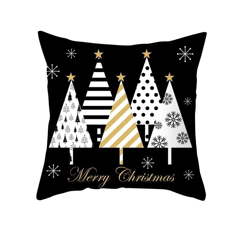 Merry Christmas Cute Cartoon Snowman Elk Print Pattern Cushion Cover Home Living Room Sofa Decoration Square Pillow