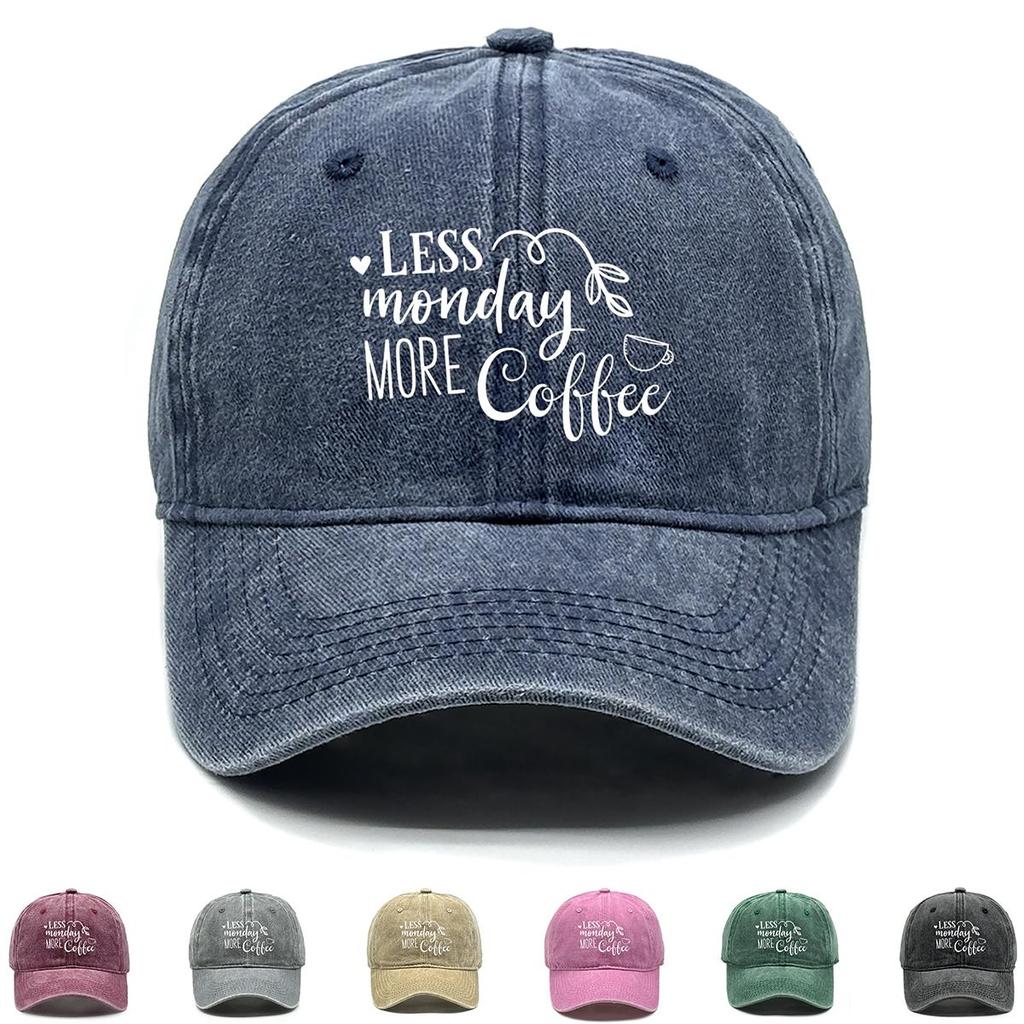LESS Monday MORE Coffee" Print Snapback Baseball Hat, Sports Hat Slouchy Distressed Solid Casual Adjustable Baseball Cap