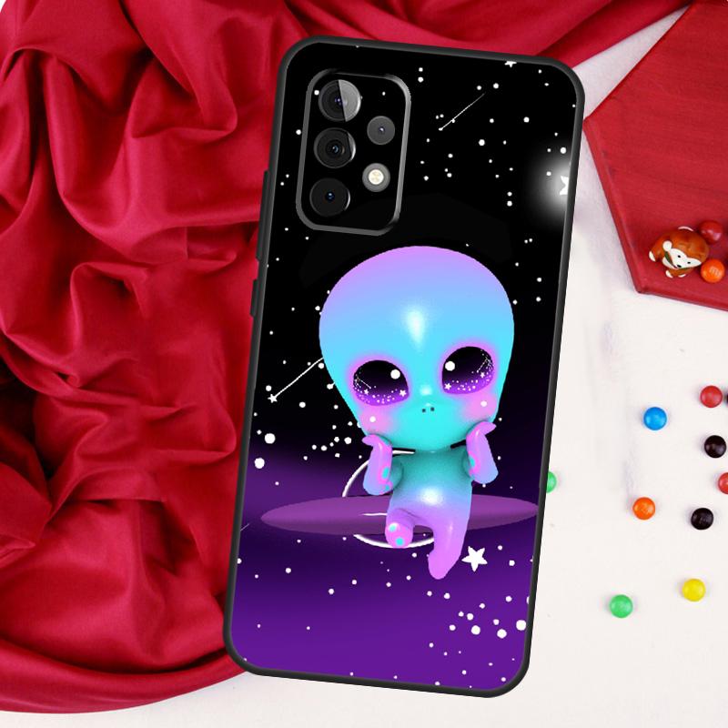 Aesthetics Cute Cartoon Alien For Samsung Galaxy A15 A55 A53 A33 A35 A22 A32 A52 A54 A34 A14 A56 A36 A26 A16 A05 A06 Case