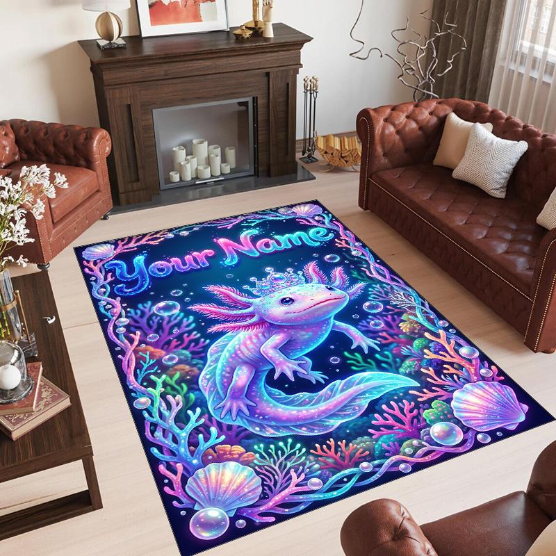 Mermaid Theme Crystal Velvet Floor Rug Personalized Custom Name Text Warm Carpet Home Decoration