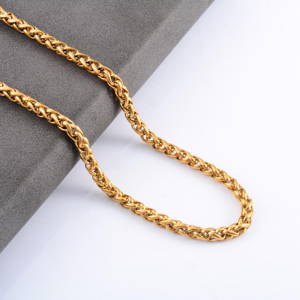 Stainless Steel Link Wheat Chain Long Necklace for Men Women Jewelry Accessories Gold Color Plated Choker on the Neck Collar DIY