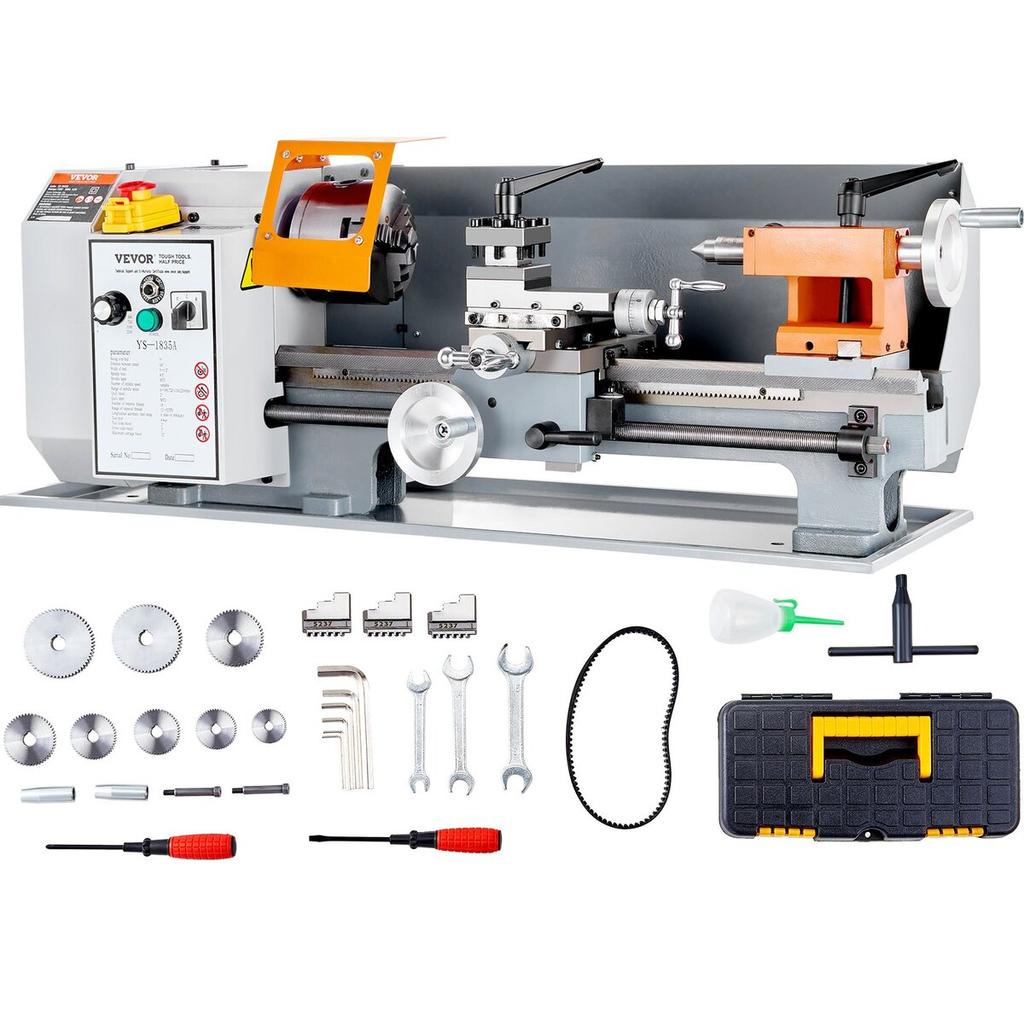 Metal Lathe Machine, 7'' x 13.78'', Precision Benchtop Power Metal Lathe, 0-2200 RPM Continuously Variable Speed, 500W Brush Motor Metal Gears, with